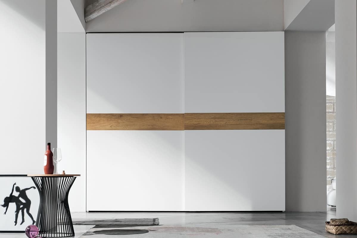Armadio scorrevole moderno bianco con inserto rovere Tablet