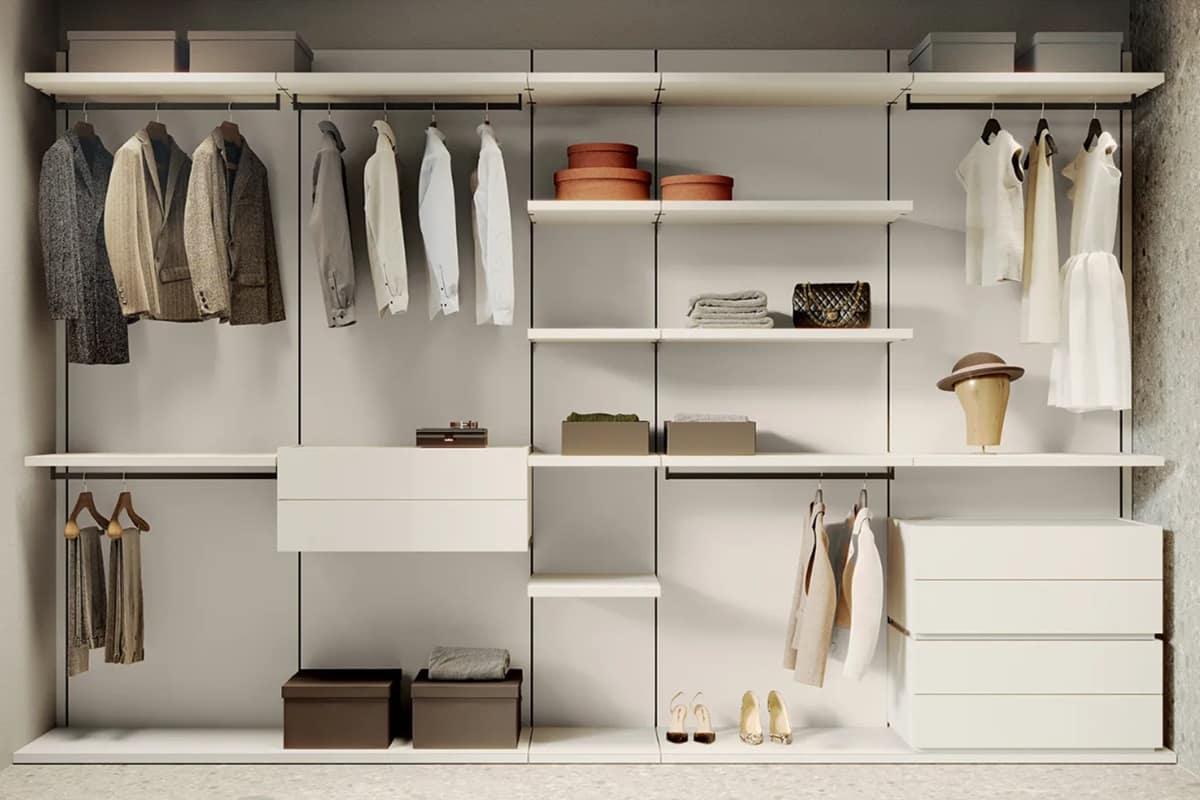 Cabina armadio Rack System Doimo Dielle Modus con pannelli boiserie