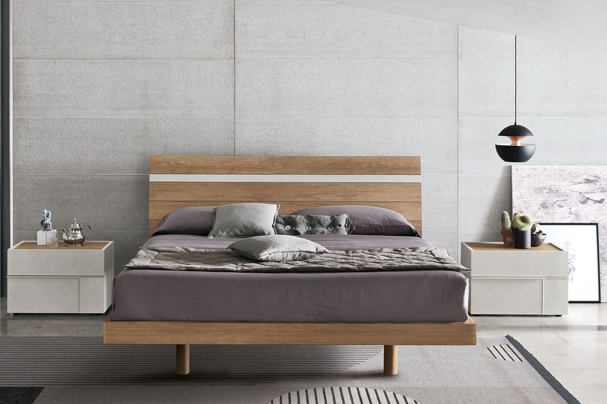 Letto matrimoniale in legno Joker con inserto bianco e comodini Hashtag