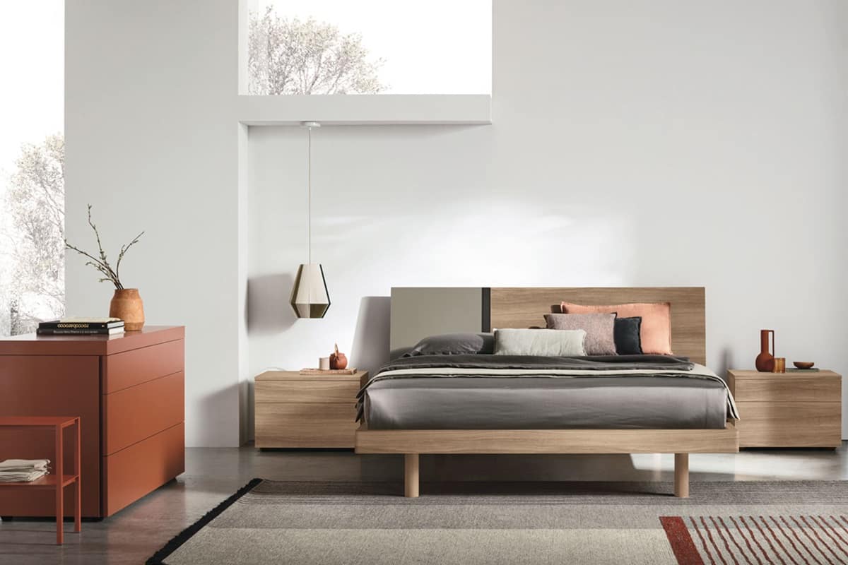 Letto matrimoniale Ken con comò laccato e comodini legno