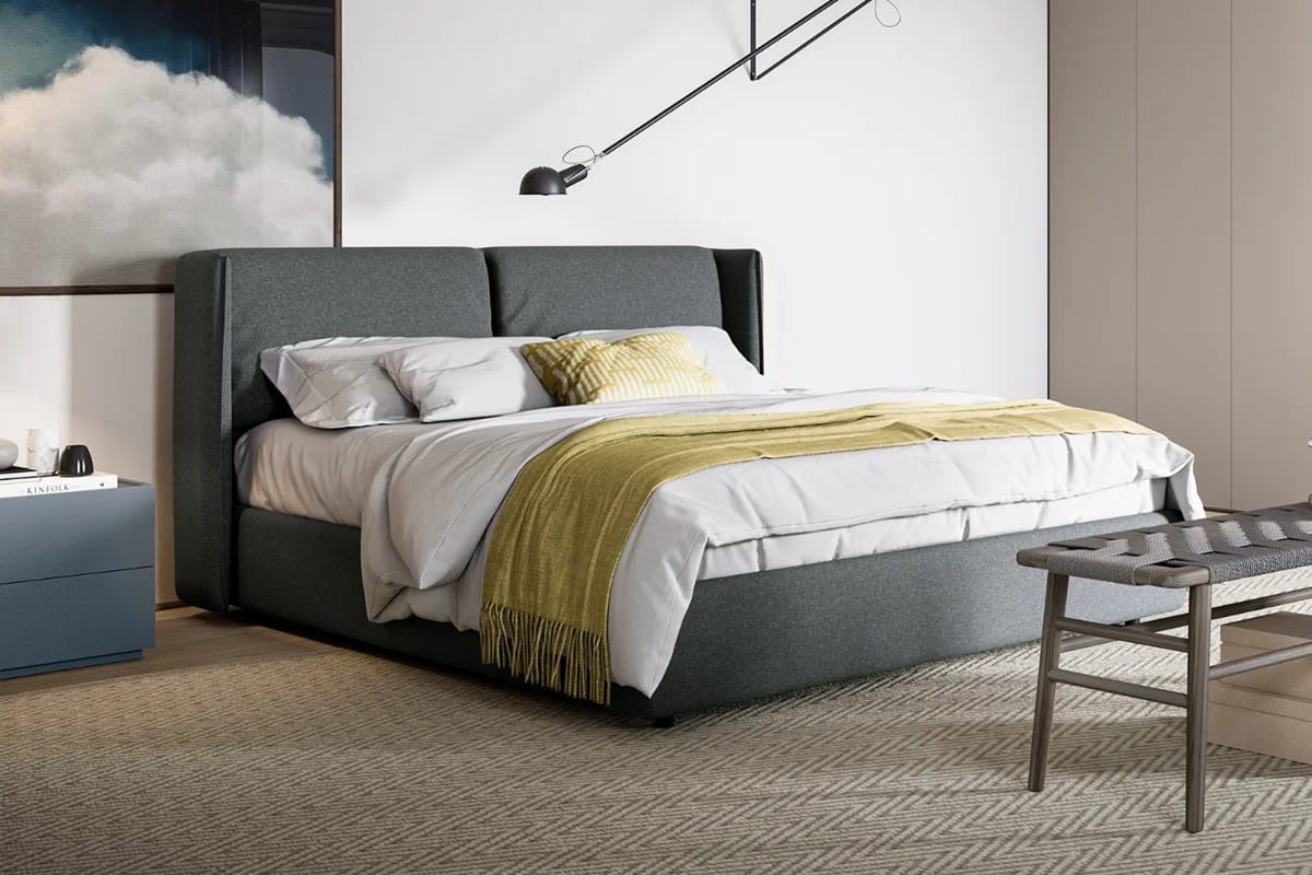 Letto matrimoniale imbottito con box contenitore Nest
