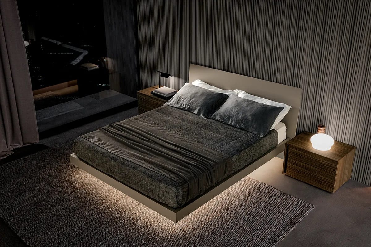 Letto matrimoniale Sirio con contenitore illuminato con luci led
