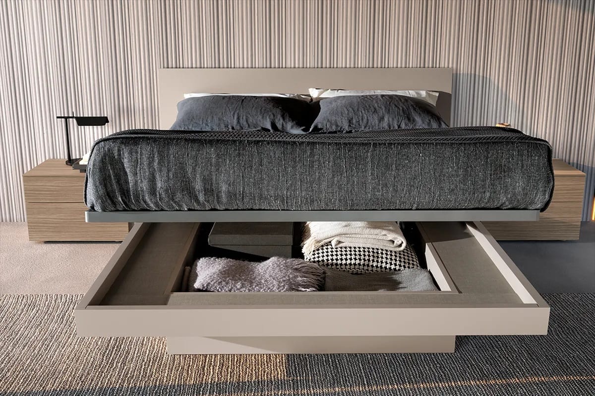 Letto Sirio matrimoniale con contenitore sotto letto aperto