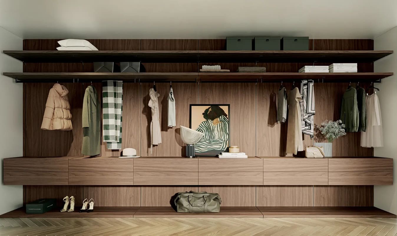 Cabina armadio Rack System con pannelli a parete