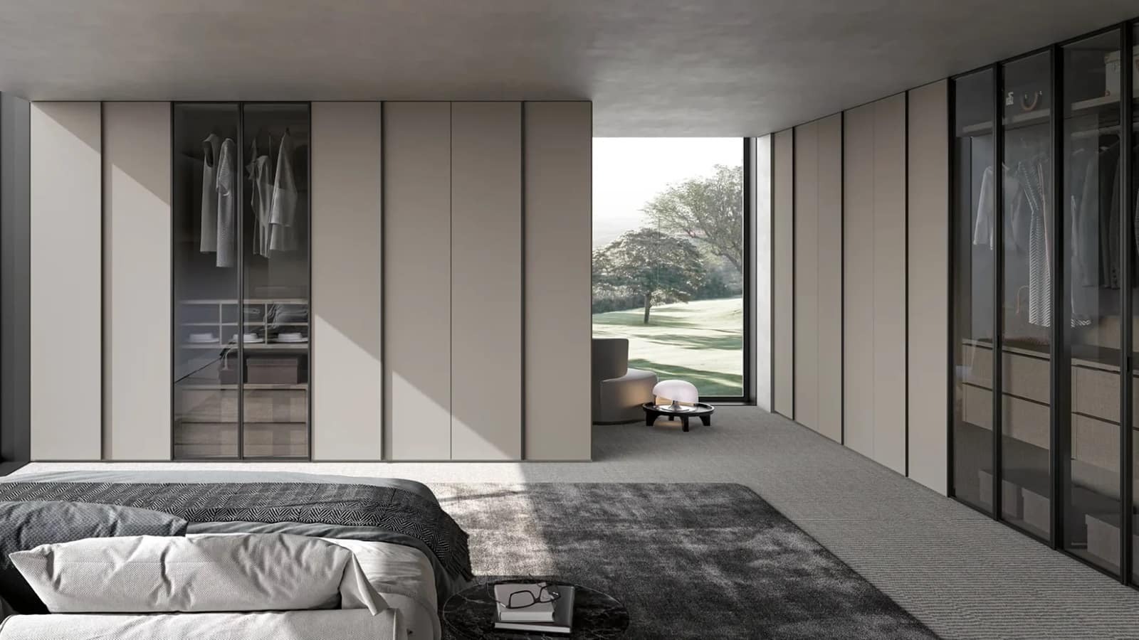Armadio battente Doimo Atelier con ante laminate e ante in vetro