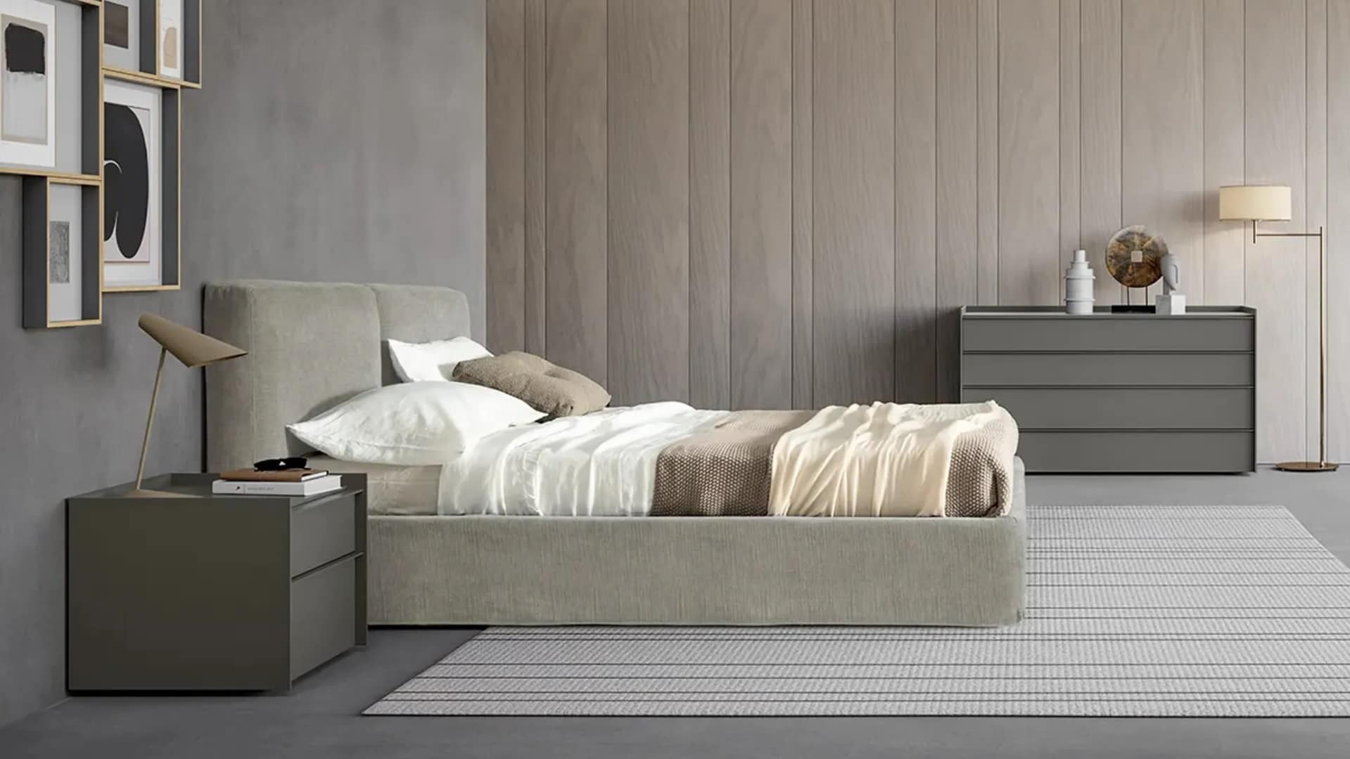 Complementi per la zona notte in una camera matrimoniale moderna