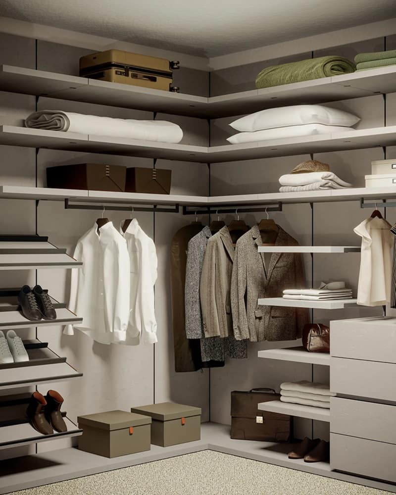 Cabina armadio Rack system angolari con pannelli boiserie