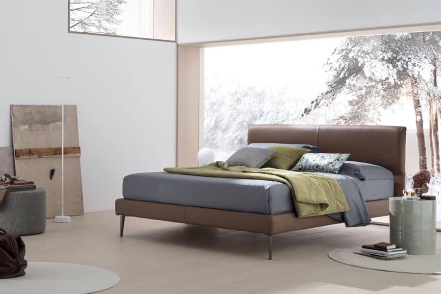 Letto matrimoniale in pelle con giroletto h.14cm Benny
