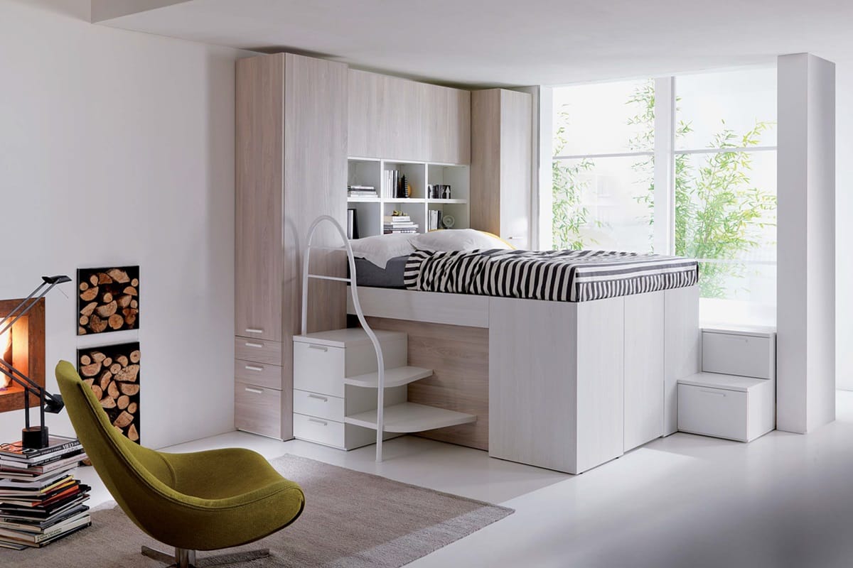 Letto a soppalco matrimoniale con armadio sotto Doimo Container
